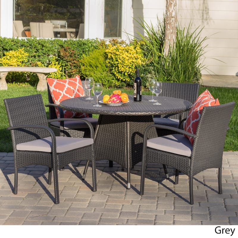 Theodore Outdoor 5-piece Wicker Dining Set with Cushion by Christopher Knight Home