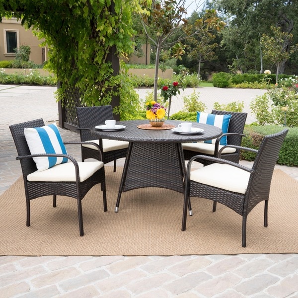 Shop Theodore Outdoor 5 Piece Wicker Dining Set With Cushion By