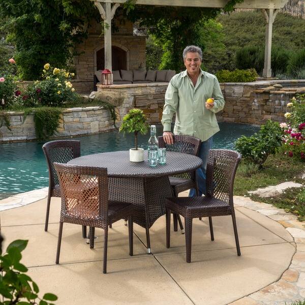 slide 2 of 17, Bertha Outdoor 5-piece Wicker Dining Set by Christopher Knight Home