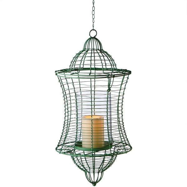 Midwest CBK Large Green Pillar Wire Candle Lantern