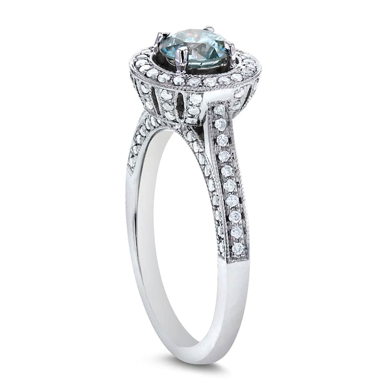 Kobelli 1.05 Carat Fancy Blue Diamond 14k Solid White Gold Halo Multi-Row Half Eternity Vintage Style Ring