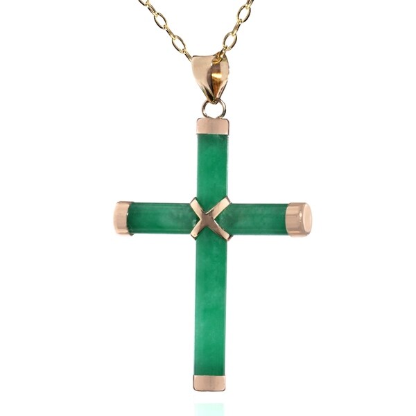 14k Yellow Gold Jade Cross Necklace - Overstock Shopping - Top Rated ...