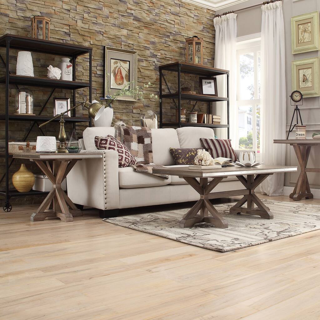 Abbott Rustic Contemporary Steel Strap Oak Trestle Occasional Table by iNSPIRE Q Artisan