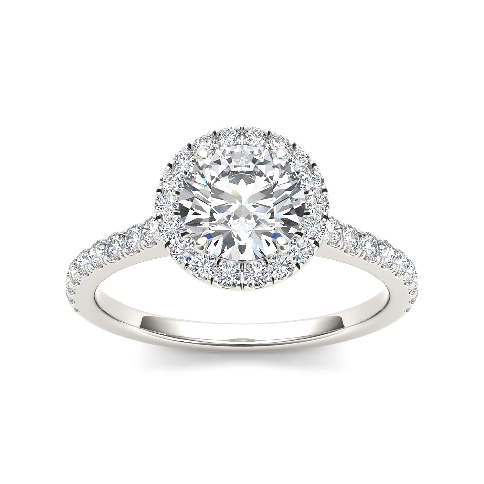 De Couer 14k White Gold 1 1/4ct TDW Diamond Halo Engagement Ring - White H-I