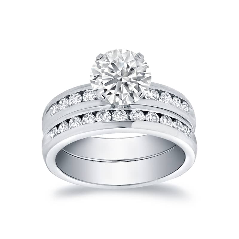 Auriya 14k Gold 1 1/2ctw Round Channel-set Diamond Engagement Ring Set
