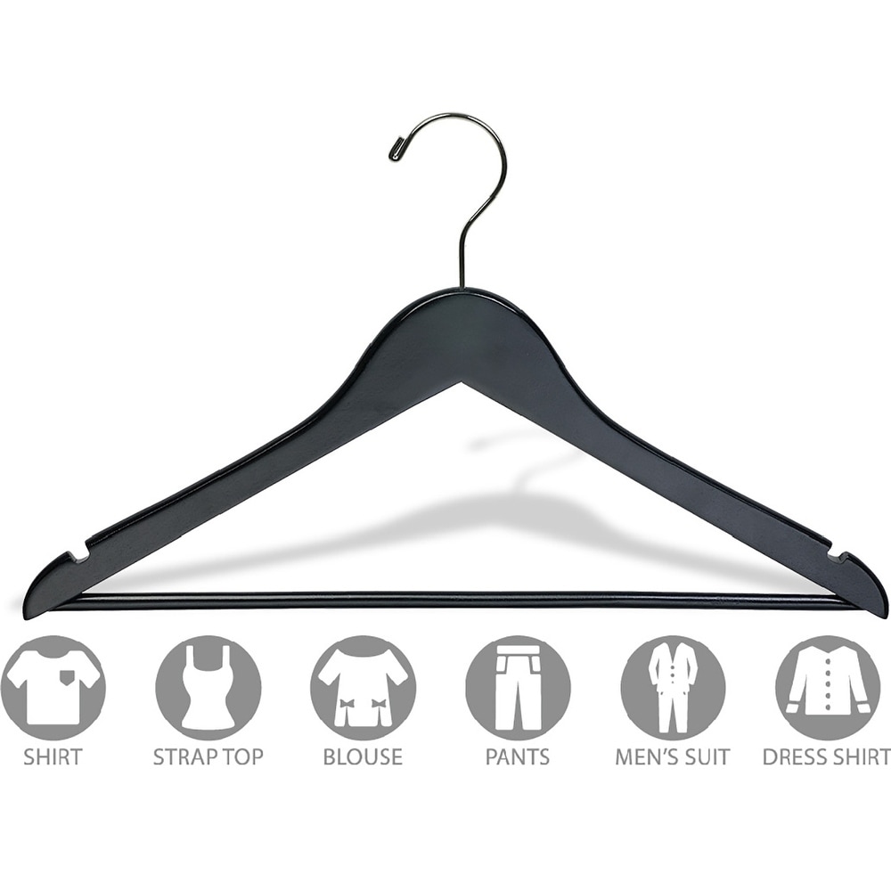 Deluxe Black Wooden Suit Hanger w/Non-Slip Bar