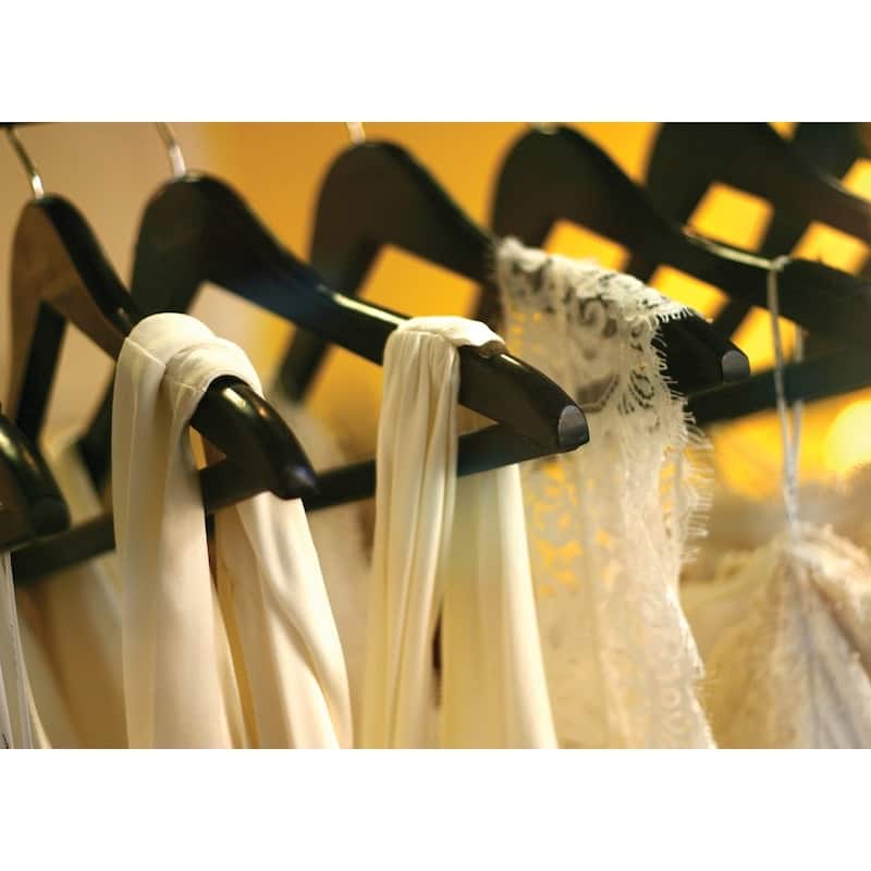 Black Wooden Suit Hangers with Solid Wood Pant Bar, Flat Hangers with Notches and Swivel Hook