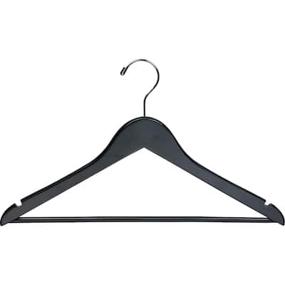 Black Wooden Suit Hangers with Solid Wood Pant Bar, Flat Hangers with Notches and Swivel Hook