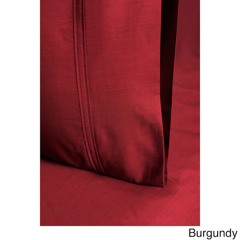 Superior 300 Thread Count Percale Cotton Deep Pocket Bed Sheet Set - Burgundy - Queen