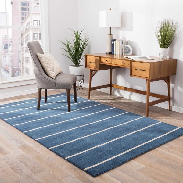 Fisher Handmade Stripe Blue/ Beige Area Rug (8' X 10') - 8' x 10'