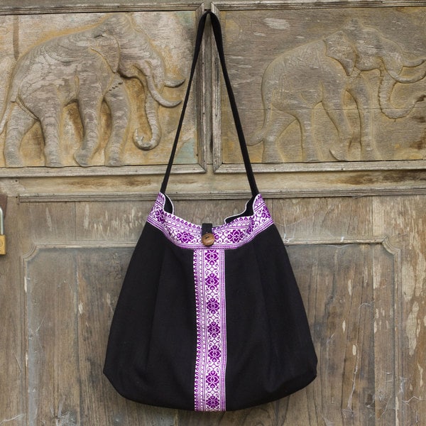 Shop Handmade Cotton 'Thai Life' Shoulder Bag (Thailand) On Sale