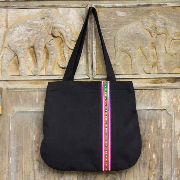 Shop Handmade Cotton 'Lisu Rhythm' Shoulder Bag (Thailand) Free