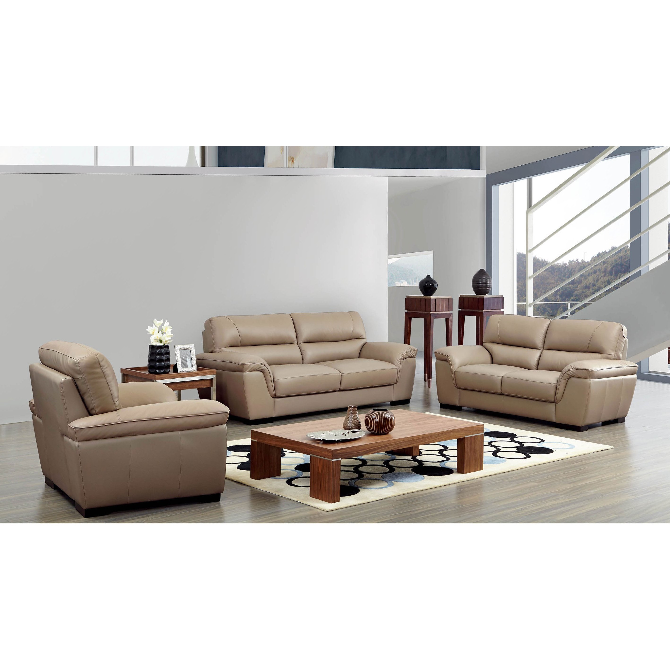 Modern Designed Curvy-Back Support Sumptuous Leather Sofa Set –