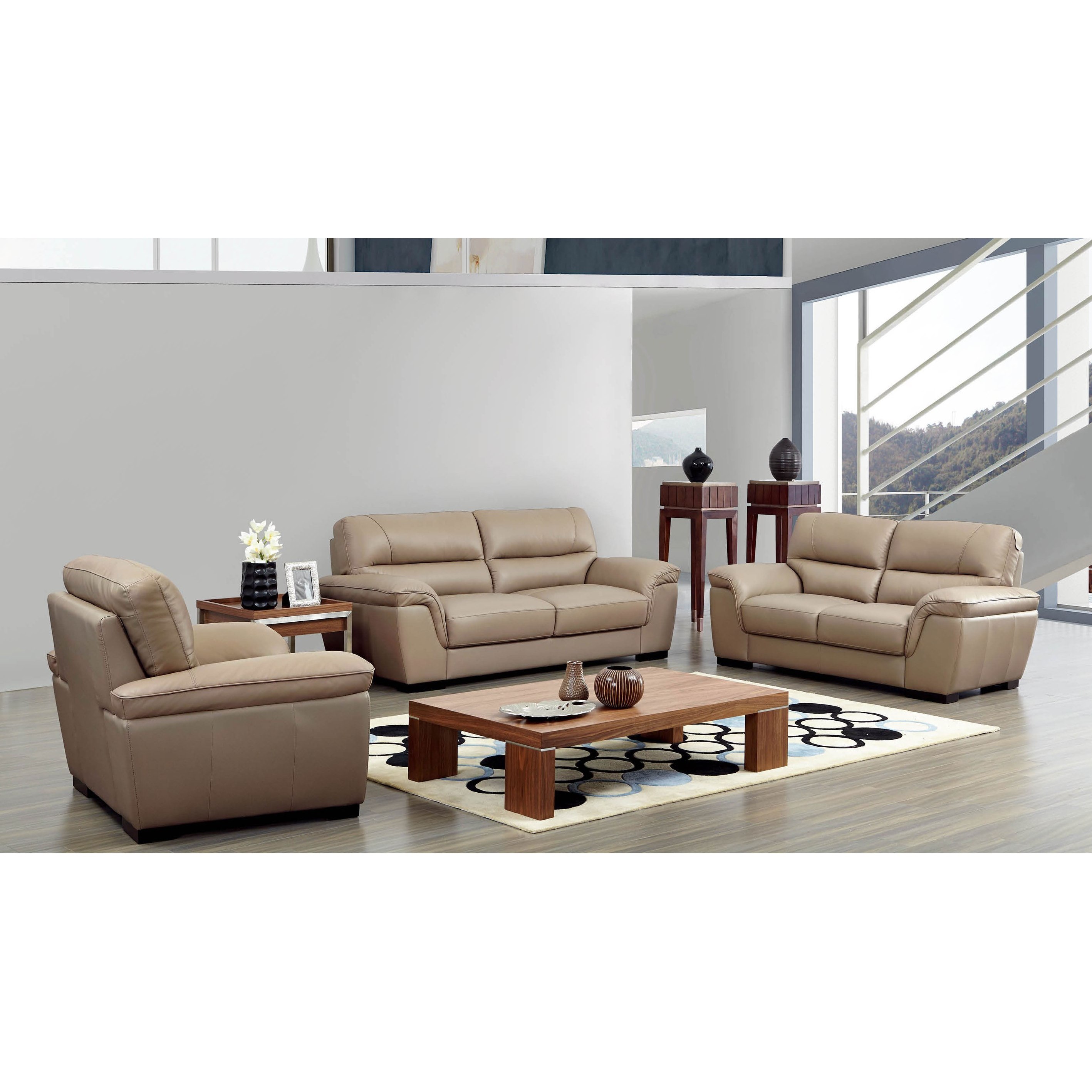 Elegant Designed Curvy Back Support Luxurious Leather Sofa Set –