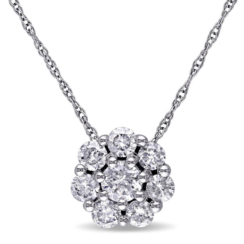 Miadora 10k White Gold 3/4ct TDW Diamond Cluster Necklace