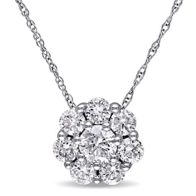 Miadora Signature Collection 10k White Gold 1ct TDW Diamond Cluster Necklace