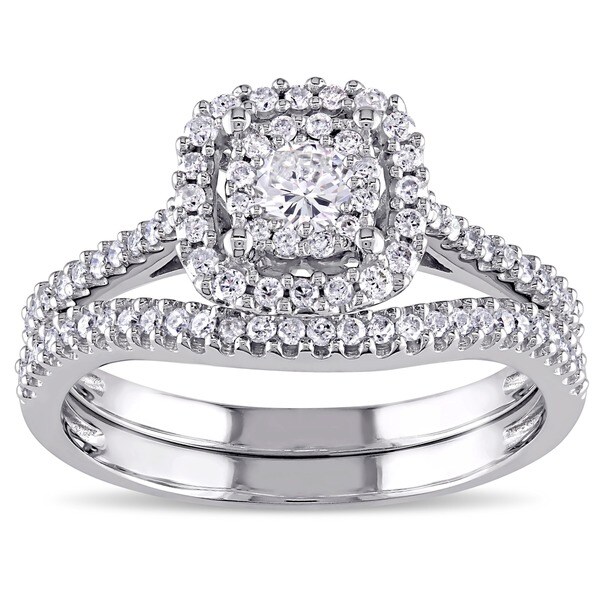 Shop Miadora Signature Collection 10k White Gold 5/8ct TDW Diamond Halo ...