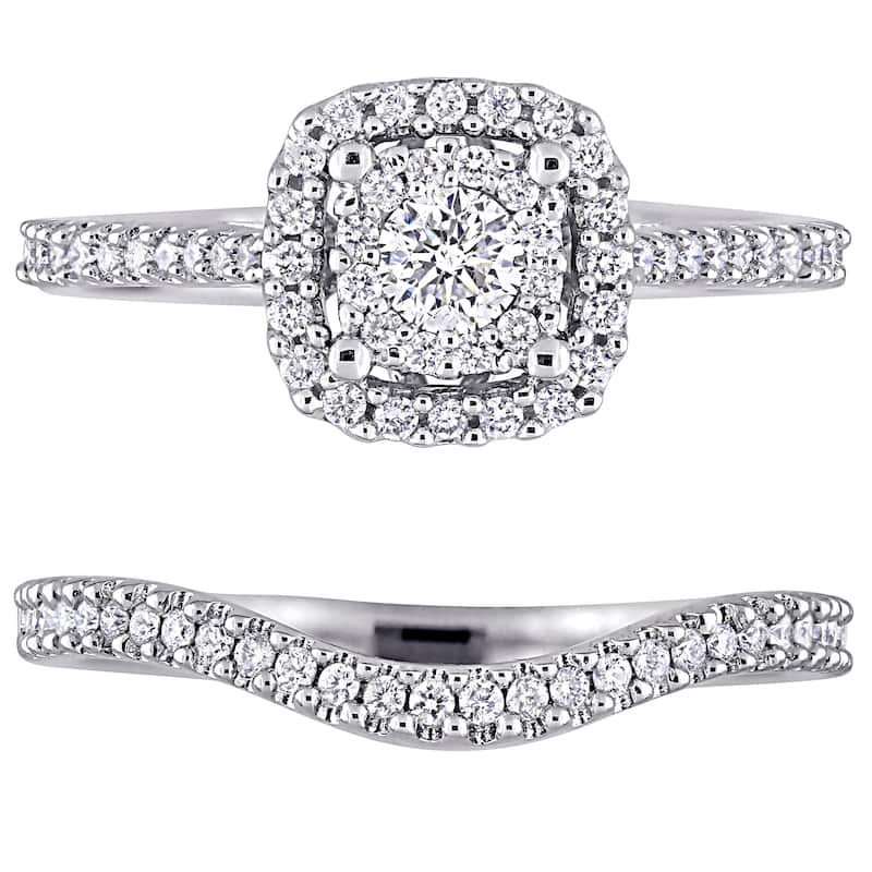 Miadora Signature Collection 10k White Gold 5/8ct TDW Diamond Halo Bridal Ring Set (G-H, I1-I2)