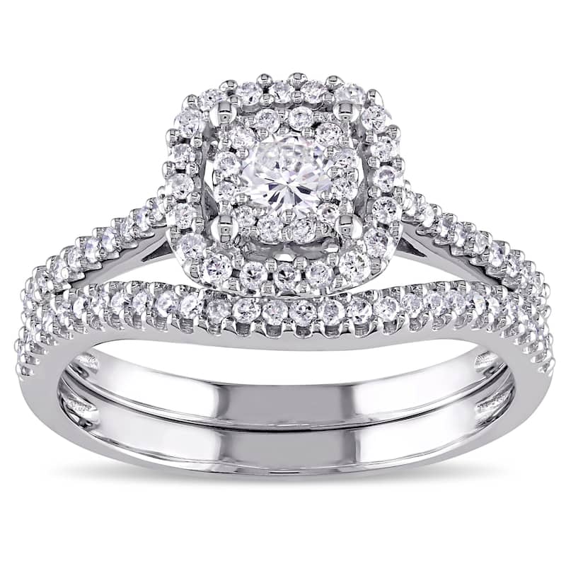 Miadora Signature Collection 10k White Gold 5/8ct TDW Diamond Halo Bridal Ring Set (G-H, I1-I2)