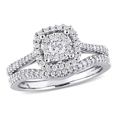Miadora Signature Collection 10k White Gold 5/8ct TDW Diamond Halo Bridal Ring Set (G-H, I1-I2)