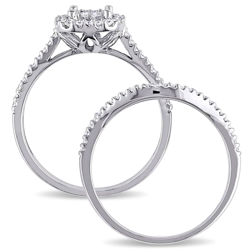 Miadora Signature Collection 10k White Gold 5/8ct TDW Diamond Halo Bridal Ring Set (G-H, I1-I2)