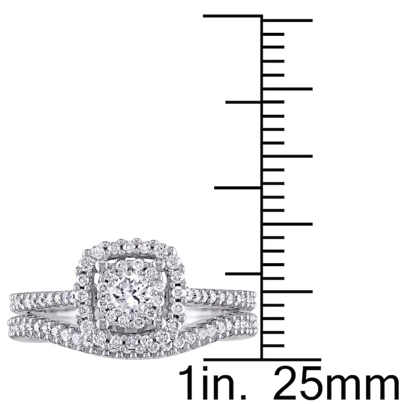 Miadora Signature Collection 10k White Gold 5/8ct TDW Diamond Halo Bridal Ring Set (G-H, I1-I2)