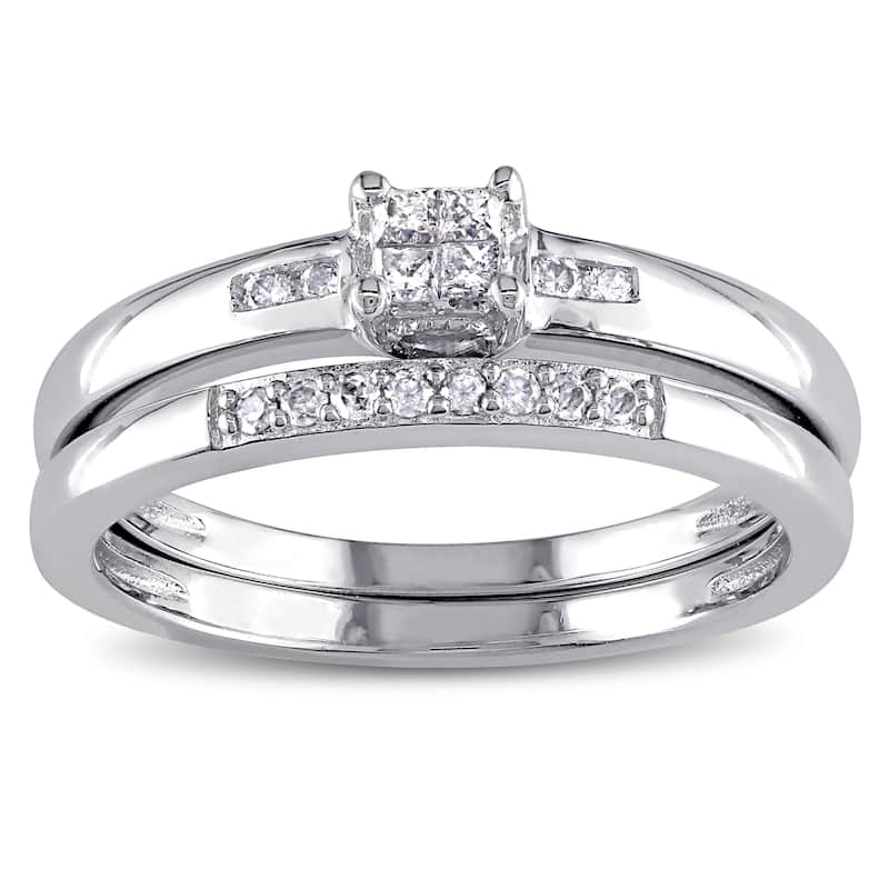 Miadora Sterling Silver 1/6ct TDW Princess-cut Diamond Bridal Ring Set - White