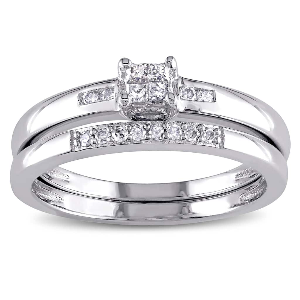 Miadora Sterling Silver 1/6ct TDW Princess-cut Diamond Bridal Ring Set - White