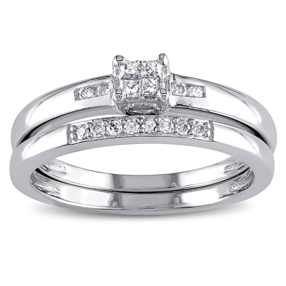 Miadora Sterling Silver 1/6ct TDW Princess-cut Diamond Bridal Ring Set - White