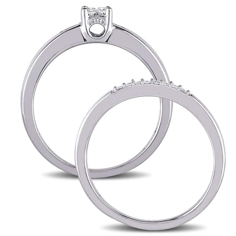Miadora Sterling Silver 1/6ct TDW Princess-cut Diamond Bridal Ring Set - White