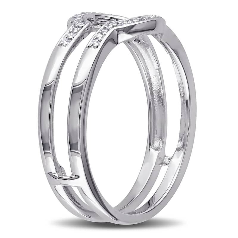Miadora Sterling Silver 1/10ct TDW Diamond Contour Stackable 2-piece Wedding Band Set - White