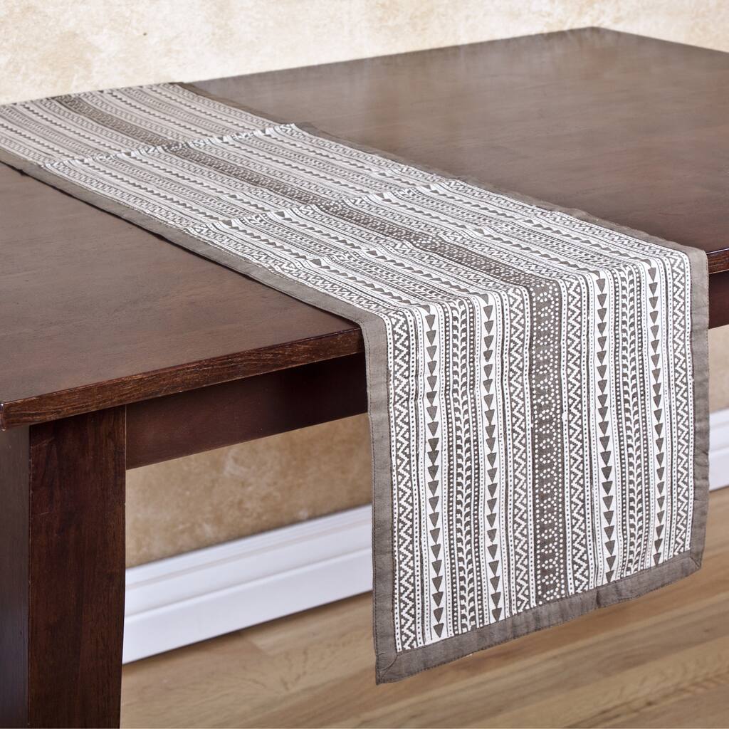 Handmade Ochre Patterned Table Runner (India) - 12 x 24