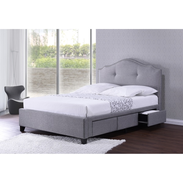 Baxton Studio Armeena Grey Linen Modern Storage Bed with 