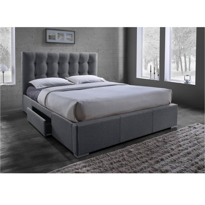 Sarter Contemporary Grid-Tufted Grey Fabric Upholstered Storage Bed with 2-drawer - King