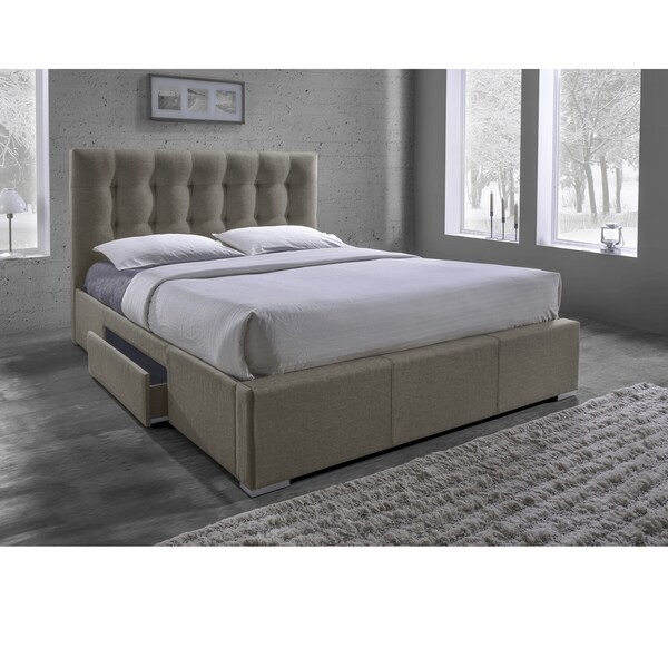 Baxton Studio Sarter Contemporary Grid-tufted Brown Fabric Upholstered Queen-size 2-drawer Storage Bed
