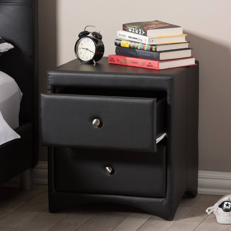 Baxton Studio Dorian Black Faux Leather Upholstered Modern Nightstand
