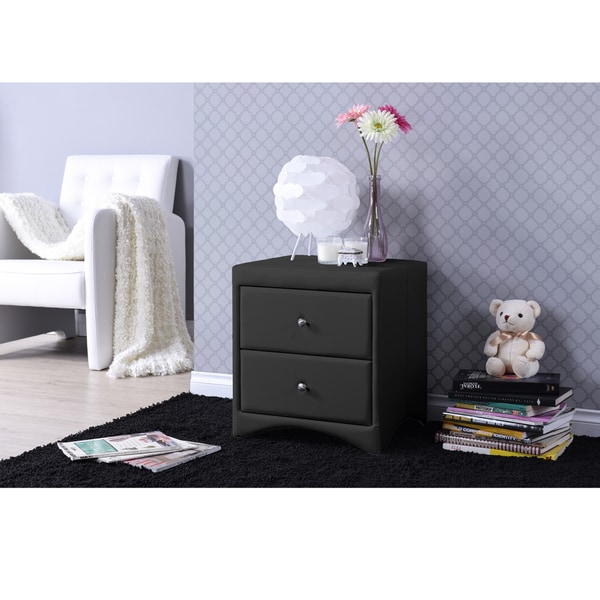 Baxton Studio Dorian Black Faux Leather Upholstered Modern Nightstand