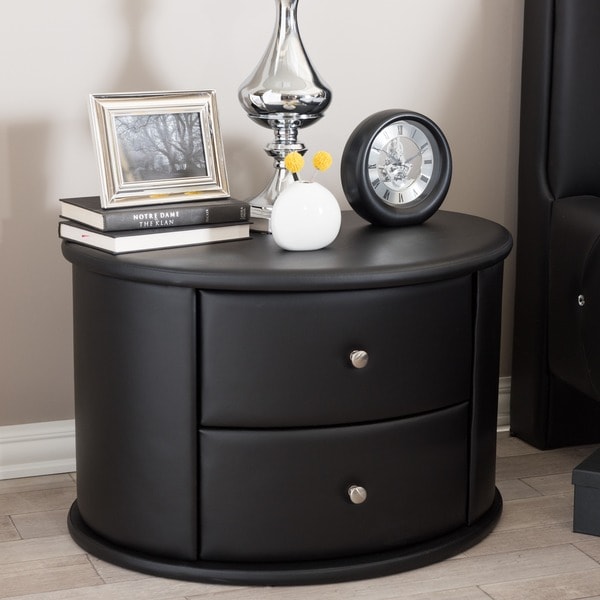 Baxton Studio Ritchie Black Faux Leather Oval Upholstered Modern Nightstand On Sale