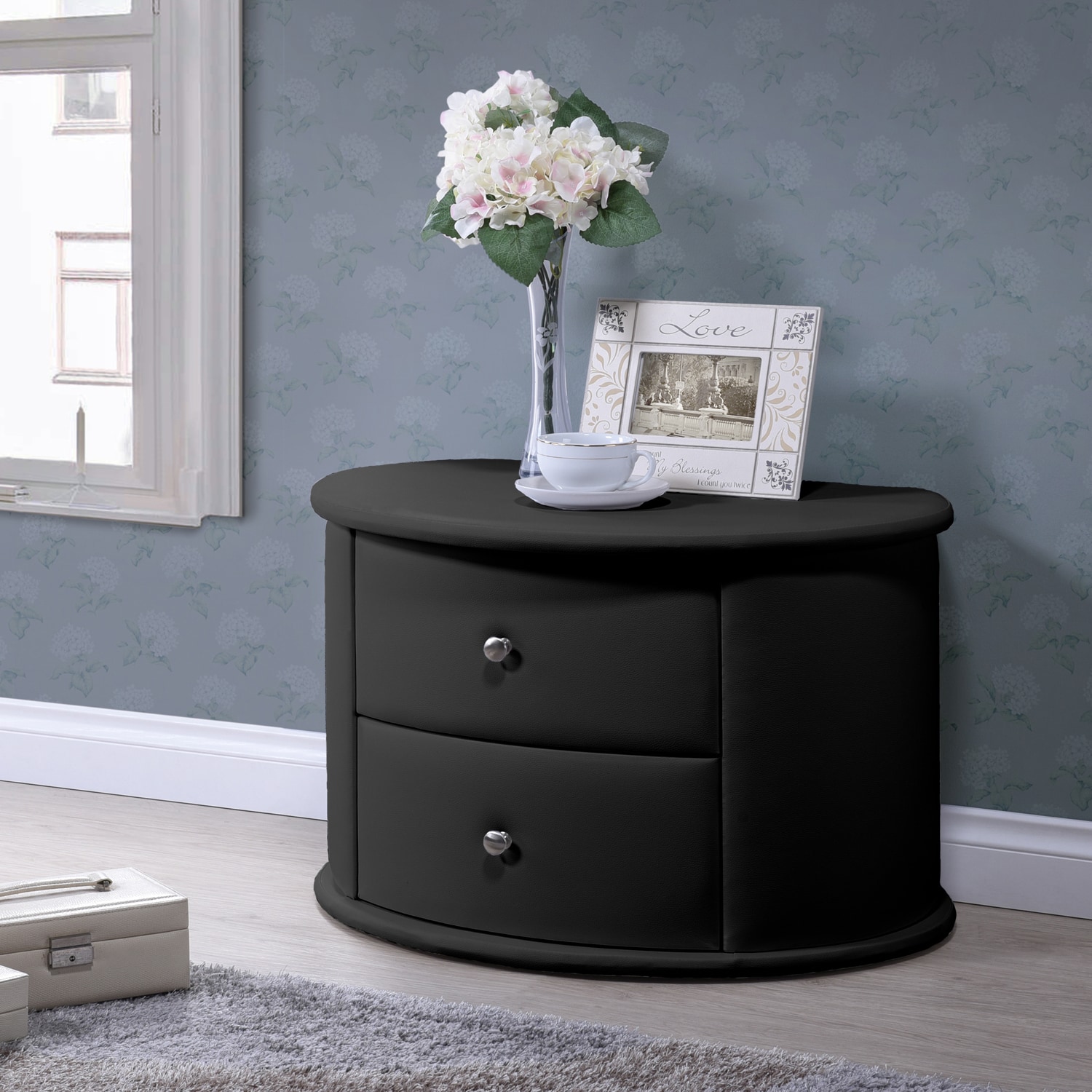 Shop Baxton Studio Ritchie Black Faux Leather Oval Upholstered Modern Nightstand Overstock 10137297