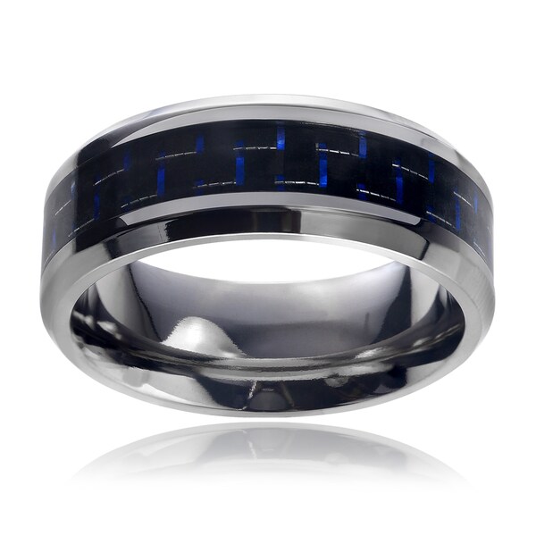 Men's Titanium Blue Carbon Fiber Inlay Wedding Band - Free ...