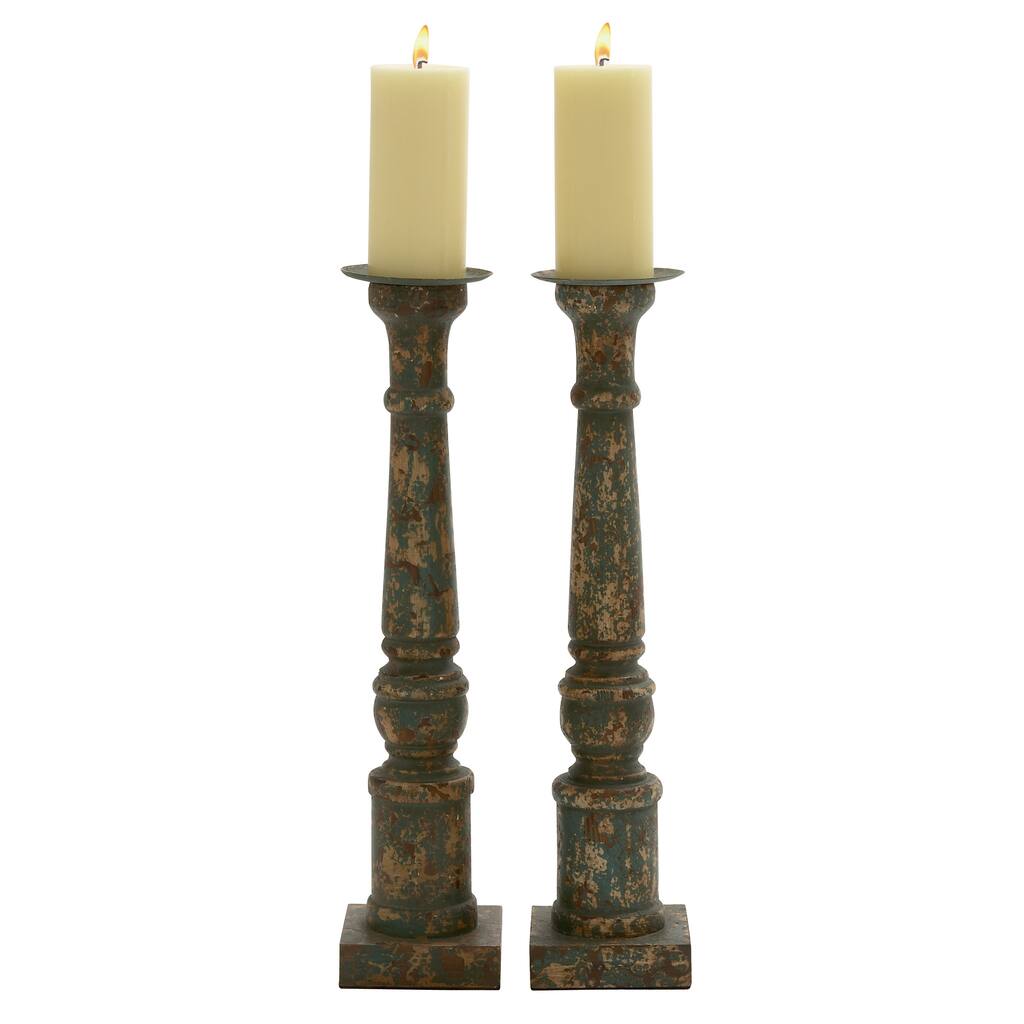 Stylish 18189 Wood Metal Candle Holder (Set of 2)