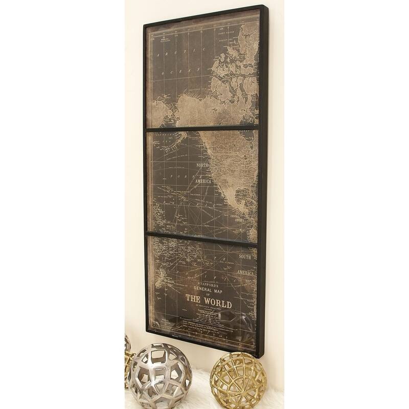 World Map Wood Glass Wall Panel Set of 3