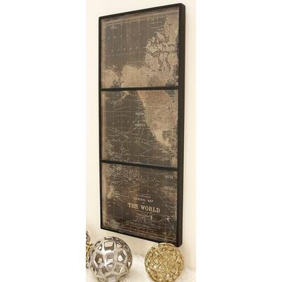 World Map Wood Glass Wall Panel Set of 3