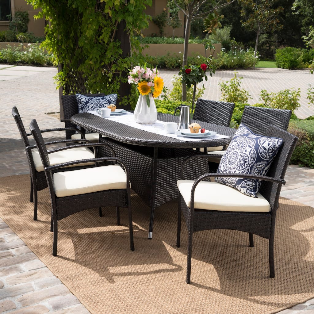 Anthony Outdoor 7-piece Wicker Dining Set with Cushions by Christopher Knight Home