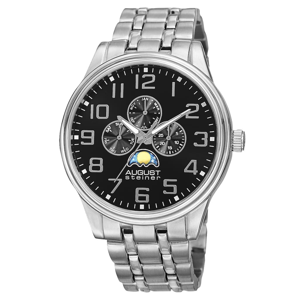 August Steiner Men's Quartz Multi-function Alloy Silver-Tone Bracelet Watch - silver