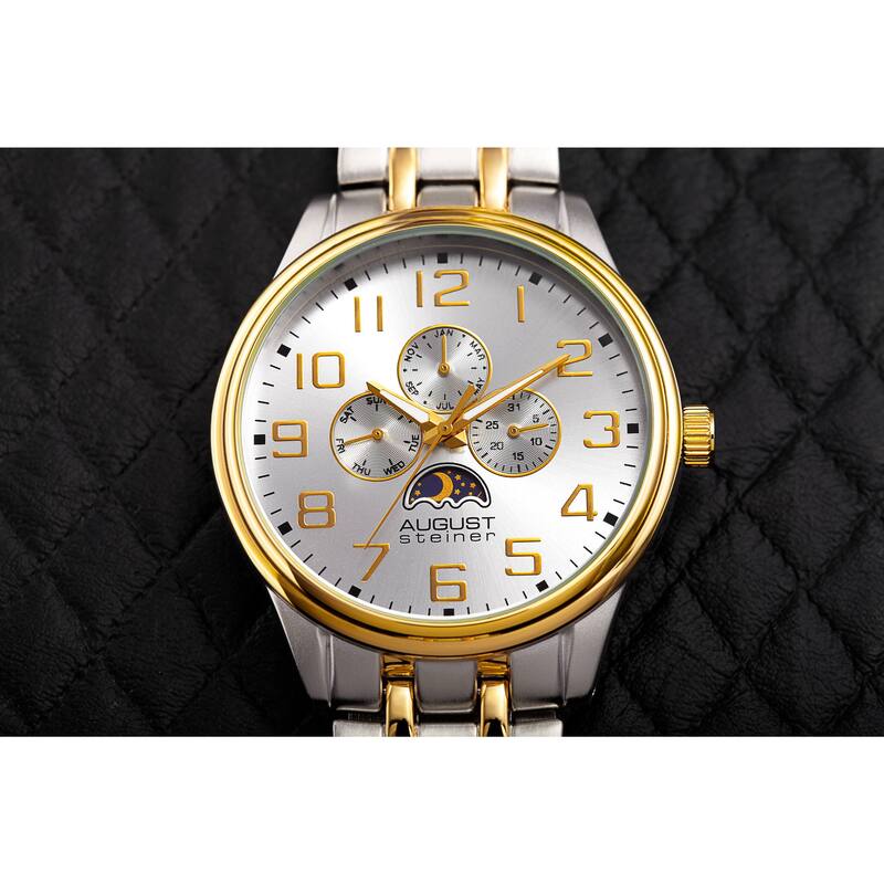 August Steiner Men's Quartz Multifunction Alloy Two-Tone Bracelet Watch
