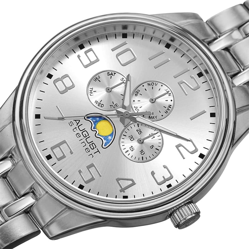 August Steiner Men's Quartz Multi-function Alloy Silver-Tone Bracelet Watch - silver