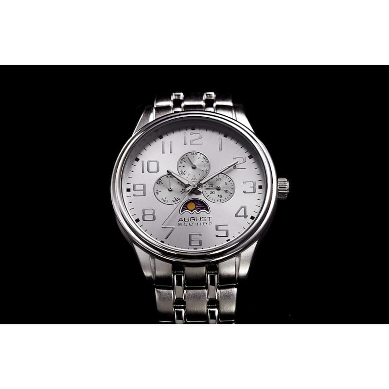 August Steiner Men's Quartz Multi-function Alloy Silver-Tone Bracelet Watch - silver