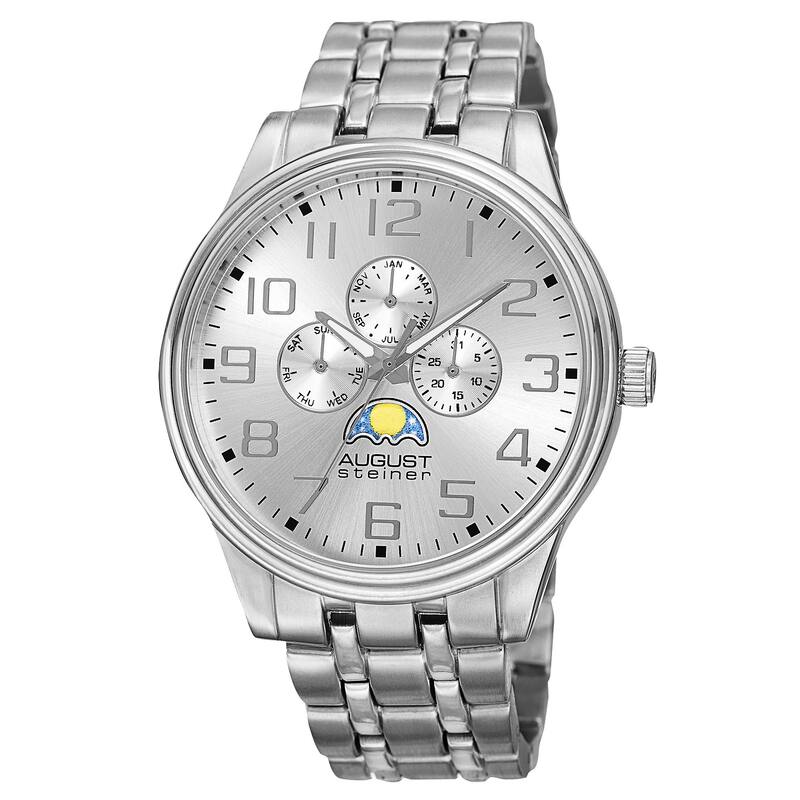 August Steiner Men's Quartz Multi-function Alloy Silver-Tone Bracelet Watch - silver