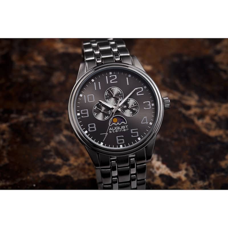 August Steiner Men's Quartz Multi-function Alloy Black Bracelet Watch